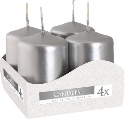 Produktbild von Aura Votivkerzen Zylinder Silber Metallic 40/60 4 Stück