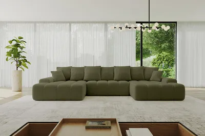 Produktbild von ALTDECOR Ecksofa mit Schlaffunktion und Bettkasten ENSI-U - 353x164x69 cm Grün - Corner Sofa Eckcouch Couch U-Form universal, links/rechts angeordnet Schlafcouch Ausziehbar Wohnlandschaft