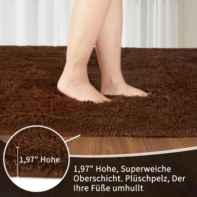 Productafbeelding van Hoogpolig tapijt, bruin, 200x300 cm, wasbaar, antislip, geschikt voor de woonkamer