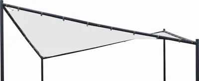 A white fabric canopy stretched over a dark metal frame, isolated on a white background.