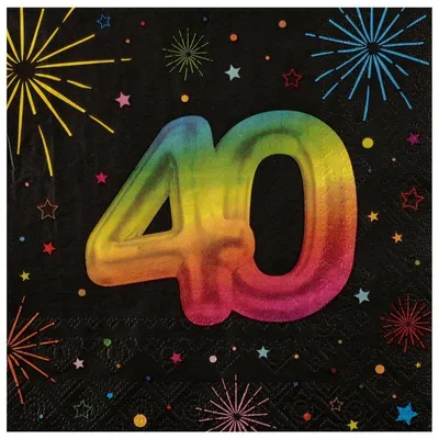 Produktbild von 12 Servietten Geburtstag 40 schwarz bunt