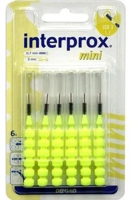Imagen del producto de Cepillos interdentales mini, color amarillo, en blíster, 6 unidades. (ZBU)