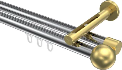 Produktbild von Interdeco Innenlaufstange / Gardinenstange mit Innenlauf Chrom / Messing-Optik, Typ Siteno Luino (Kugel), 20 mm Ø 2-läufig, 200 cm