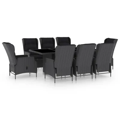 Produktbild von 9-tlg. Garten-Essgruppe mit Auflagen Poly Rattan Dunkelgrau