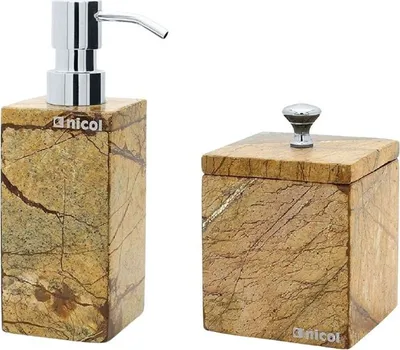 Produktbild von 2tlg Set Bad Accessoires Seifenspender Kosmetikdose Tura Bidasar Marmor Handarbeit