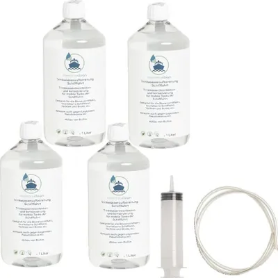 Produktbild von 4x 1 Liter membraclean Trinkwasseraufbereitung Schifffahrt (Boote & Yachten) inkl. Befüllset - Einsteigerpaket