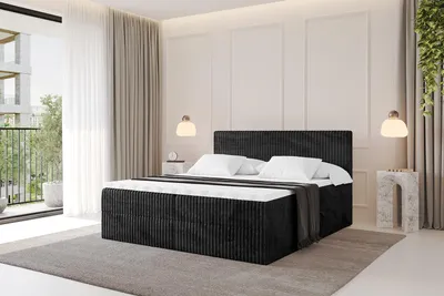 Produktbild von ALTDECOR Boxspringbett  - TOLO 140x200 Cord - Schwarz - Komplett-Set mit Taschenfederkern Matratze und Topper, Polsterbett mit H4-Matratze Bettkästen, Lattenrost, Bett mit Stauraum, Doppelbett, Boxbett