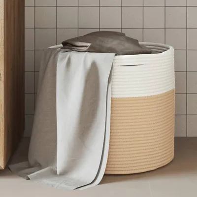 Produktbild von Cloris Designermöbel Aufbewahrungskorb Beige und Weiß Ø40x35 cm Baumwolle 2024 Neu