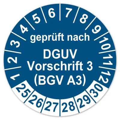 Prüfplaketten DGUV V3 2025-2030, Vinyl, blau, ø30mm, 100 St.