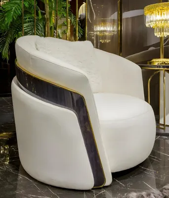 Obrázek produktu pro bílé křeslo do obývacího pokoje, designové, se zlatými ozdobami, jednosedací