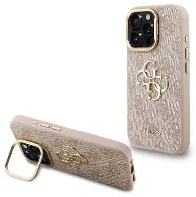 Obrázok produktu pre GuessPolyuretán4G kovové logo stojan kamerového rámu kryt pre iPhone 16 Pro ružový (GUHCP16LPCS4GP4P)