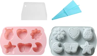 Image de 2 Packs d'Étoiles Cœur Lune Pour DIY Cupcake Topper Décor Gum Paste Moule Dessert Fondant Jelly Shots Cristal Glace artisanale, Avec Poche à douille Et Raclette