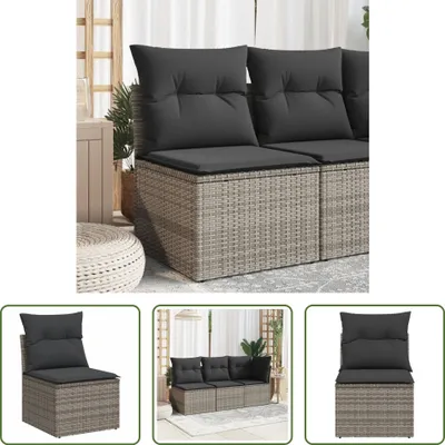 Image de The Living Store Canapé de jardin sans accoudoirs avec coussins Gris Poly Rattan