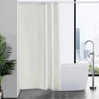 Zdjęcie produktu dla Zasłona prysznicowa tekstylna antypleśniowa wodoodporna beżowa 120x200cm z 8 pierścieniami do zasłony prysznicowej