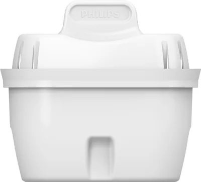 A white Philips water filter cartridge is shown against a white background.