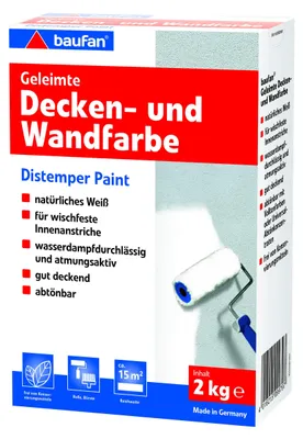 Produktbild von Baufan Geleimte Decken und Wandfarbe, Trockenfarbe, 2 kg, weiß, 004302008, 400 g