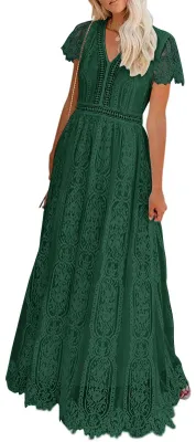 Produktbild von MEROKEETY Damenkleid mit V-Ausschnitt, kurzärmelig, Blumenspitze, Hochzeitskleid