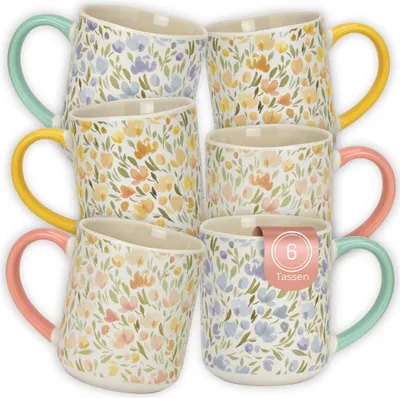 Produktbild von Kaffeetassen mit Blumen Dekor, 6er Set Designertassen