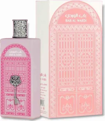 A bottle of perfume and its packaging are displayed against a white background.