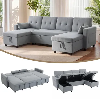 Immagine prodotto di Divano angolare HOMCOM con funzione letto e contenitore, forma a "U", 4 posti, grigio