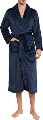 Produktbild von Herren-Winternachthemd, dicker Flanell, warm, enge Taille, mit Schnürgürtel, einfarbige Reverstaschen, gute Wasseraufnahme, mittellang, Homewear, Spa-Hotel-Bademantel