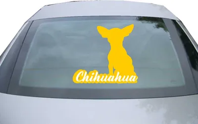 Produktbild von Indigos UG - Aufkleber Heckscheibe & Motorklappe DE7116 - gold - 600x545 mm - Chihuahua mit Name Techichi - Auto Scheiben Fenster Heckklappe Tuning Racing JDM - Die cut