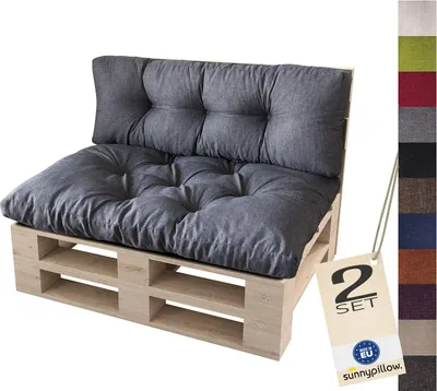 Produktbild von sunnypillow Palettenkissen für Palettenmöbel - 2er Set - Palettenauflage 120 x 80 für Palettensofa - Palettenpolster für Garten, Gesteppte Kissen für Europaletten - Sitzkissen & Rückenkissen Anthrazit