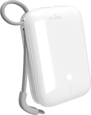 Image de Powerbank 10000mAh USB-A USB-C avec câble intégré - blanc