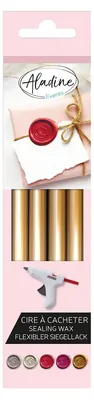 Produktbild von Aladine Siegelwachs-Set in Altgoldfarbe mit 4 Stiften zum Versiegeln von Briefen und Einladungen