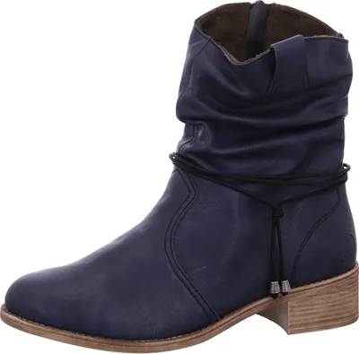 Produktbild von Rieker Damen Stiefelette Reißverschluss Raffung Blockabsatz Kordel 76584, Größe:42 EU, Farbe:Blau
