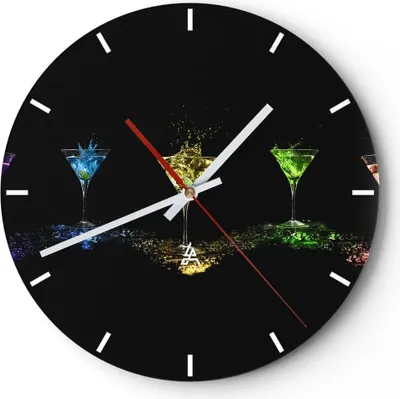 Produktbild von Wanduhr - Rund - Glasuhr - Cocktail trinken Alkohol Glas - 40x40cm - Schleichendes Uhrwerk - Lautlos - zum Aufhängen bereit - Dekoration Modern - Wanddekoration aus Glas - C3AR40x40-0442