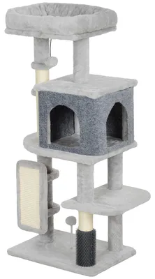 Immagine prodotto di Albero per gatti con casetta e cuccia | Colore: Grigio | Dimensioni: 44x34x104 cm