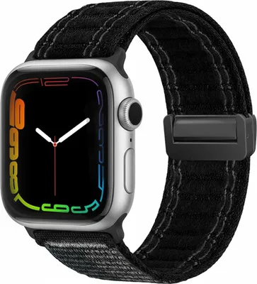 Produktbild von Smartwatch Armband für Apple Watch Series 3 38mm Nylon Textil Band Ersatzband Wechselband Magnetverschluss flexibel atmungsaktiv Schwarz