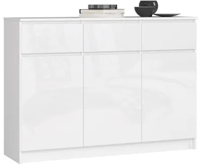 Obrázok produktu pre AKORD Furniture Factory OP0LK-1BIAPOL011, Biela, 3 zásuvka/zásuviek, Lesklý, 6 police/políc, 3 dvere/dverí, 16 mm