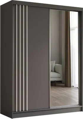 Produktbild von AGMAT Schwebetürenschrank Lugo, Kleiderschrank mit 2 Türen und Spiegel, Moderne Garderobe in Farbe: Graphit / Graphit, Schrank in Größe: 160 x 216 x 61 cm