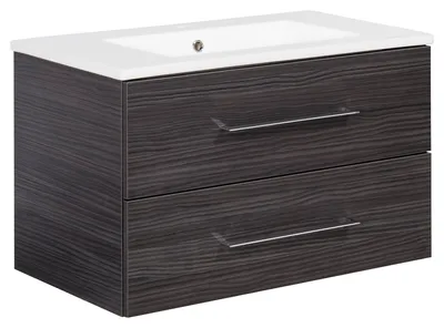 Zdjęcie produktu dla Szafka podumywalkowa FACKELMANN z umywalką ceramiczną B.PERFEKT / System cichego domykania / Wymiary (szer. x wys. x gł.): ok. 82 x 51 x 48 cm / Szafka podumywalkowa i umywalka / Szafka: Czarny / Umywalka: Biały