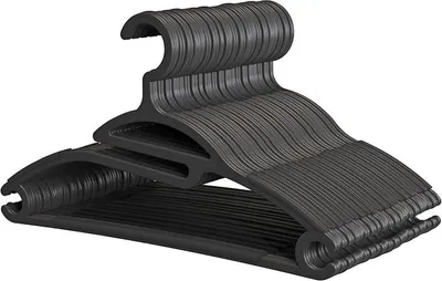 Produktbild von PolkaHome® Kleiderbügel aus 100% recyceltem Kunststoff, 50 Stück, Schwarz, ideal für leichte Kleidung, mit rutschfester Beschichtung