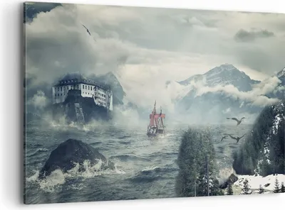 Produktbild von Bild auf Leinwand - Leinwandbild - Einteilig - Sturm Berge Segelschiff - 120x80cm - Wand Bild - Wanddeko - Wandbilder - Leinwanddruck - Bilder - Wanddekoration - Leinwand bilder - AA120x80-4208