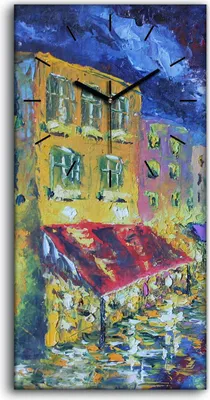 Produktbild von Wanduhr Leinwand Bild Uhr Kunstdruck 30x60 Foto Nächtliches Stadtbild Malerei - schwarze Hände