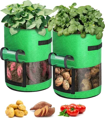 Produktbild von 2 Stück Pflanzen Taschen 7 Gallone 360° Sichtfenster Pflanzsack Möhren Tomaten Erdnüsse Pflanzbeutel Vliesstoff Pflanztasche, Grün