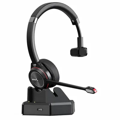 Produktbild von Bluetooth Headset mit Ladestation – komfortabel telefonieren im Büro, Homeoffice und unterwegs, KI-generiertes Bild