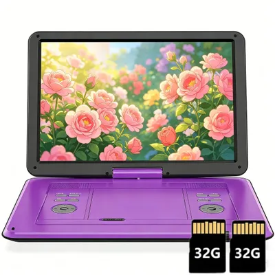 Produktbild von 17.5" Tragbarer DVD-Player Mit 15.6" HD-Schwenkbildschirm Für Das Auto Mit Autoladegerät 6 Stunden Wiederaufladbare Batterie Wiedergabe mit 2*32GB