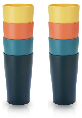 8er-Set Plastikbecher, bunt, unzerbrechlich, BPA-frei, 450 ml