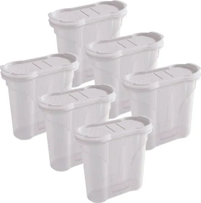 Produktbild von Novaliv Salzstreuer 6er SET Salz Vorratsdose zum Streuen 300 ml Maße (LxBxH): 11 x 5 x 11 cm Dosen für Gewürze mit Deckel Salz und Pfefferstreuer Paprika Gewürz Streuer Klein Streuer Gewürze Fein