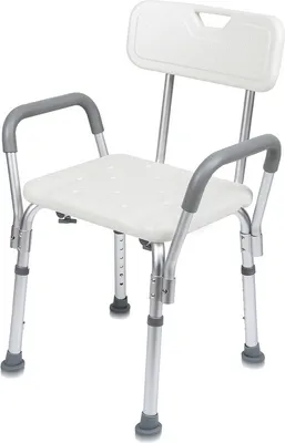 Produktbild von Fiqops Duschhocker Duschhocker & -sitze Duschstuhl Badehocker Anti-Rutsch bis 136kg mit Armlehne mit Rückenlehne Alu 6 Einstellbar