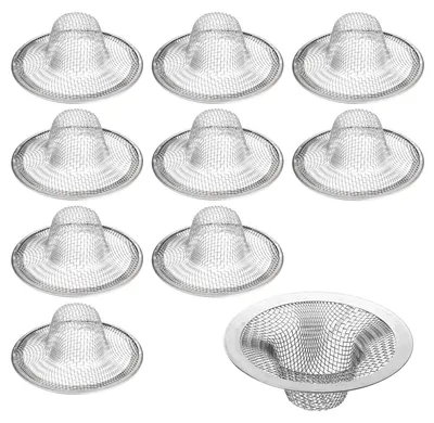 Obrázek produktu pro 10 kusů nerezové sítko na vlasy, 7 cm - jemné oky, nerezové, sítko do odtoku pro umyvadla, sprchy a dřezy