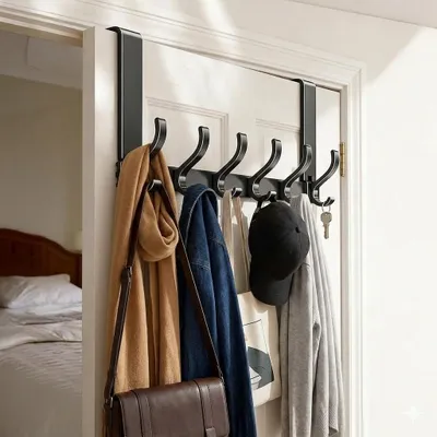 Produktbild von Türhaken Türgarderobe zum Einhängen mit 6 Haken, ohne Bohren, Rostfrei, für Flur, Bad und Küche, Tür, Schlafzimmer, Robust & Langlebig