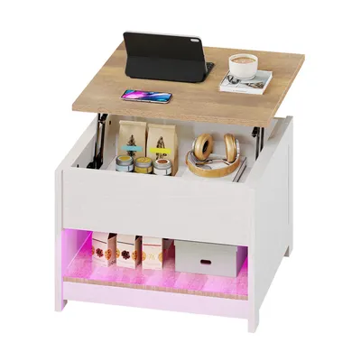 Produktbild von YITAHOME Couchtisch Beistelltisch Sofatisch, Höhenverstellbar Mit Stauraum, 60x60x45cm, Weiß+Braun