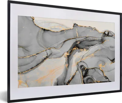 Produktbild von MuchoWow® Gerahmtes Poster Marmor - Gold - Grau 60x40 cm - Poster mit Schwarzem Bilderrahmen Wandposter Rahmen Foto Bilder - Schlafzimmer - Plakat in Rahmen - Drucken