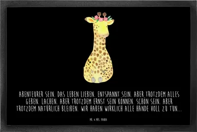Produktbild von Mr. & Mrs. Panda Schmutzmatte Giraffe Blumenkranz 40 x 60 cm - Schwarz - Geschenk, Sauberlaufmatte, Fussmatte, Schmutzfangmatte, Afrika, Gummimatte, Fußabstreifer